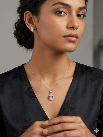 Blush Radiance Halo Pendant Necklace & Stud Earring Set