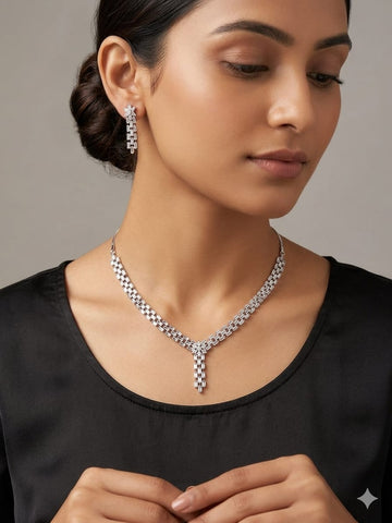 Luxury Crystal Choker Necklace & Drop Earrings Set – Elegant Bridal Statement Jewelry