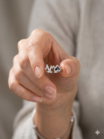 Pulse of Love: Zircon Heart & EKG Beat Ring in Sterling Silver