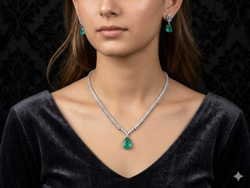 Luxury Green Teardrop Pendant Necklace & Earrings Set – Elegant Diamond Jewelry
