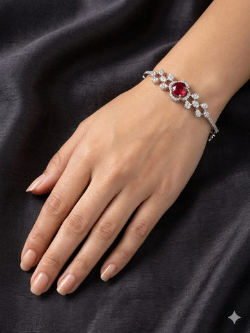 Royal Ruby Floral Bracelet – Luxury Red Gemstone & Diamond Accent Vine Bracelet for Women