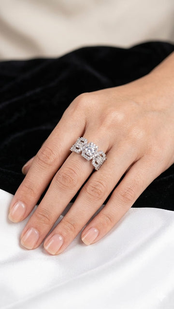 Luxury Pavé Crystal Statement Ring – Geometric Multi-Band Designer Style