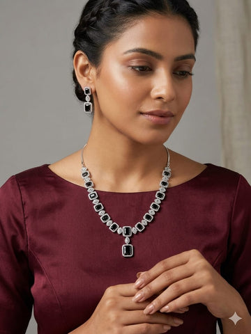 Midnight Luxe Black Crystal Statement Necklace & Earring Set