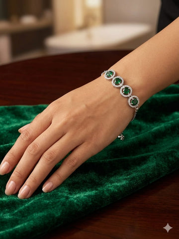 Emerald Halo Link Bracelet – Luxury Green Crystal Statement Jewelry