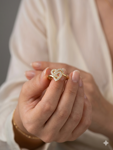 Double My Heart Pavé Statement Ring – Gold & Diamond Simulant