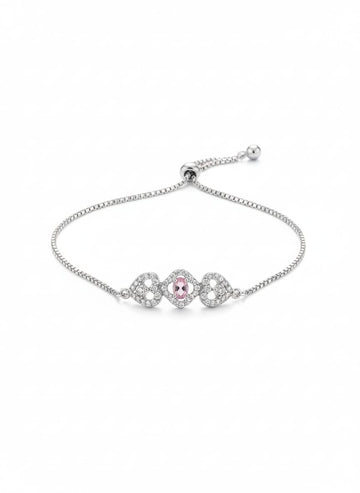 Pink Morganite & Pavé Diamond Sterling Silver Bolo Bracelet - Adjustable Infinity Heart Design