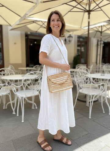 Seaside Striped Jute Crossbody | Slim Woven Envelope Clutch