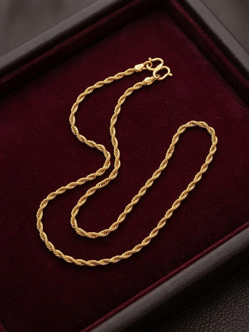 Gold Rope Chain Necklace – Classic 3mm Twisted Link Solid Gold Finish