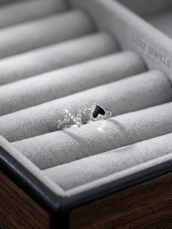 Pulse of Love: Zircon Heart & EKG Beat Ring in Sterling Silver