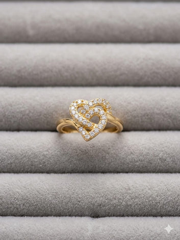 Double My Heart Pavé Statement Ring – Gold & Diamond Simulant
