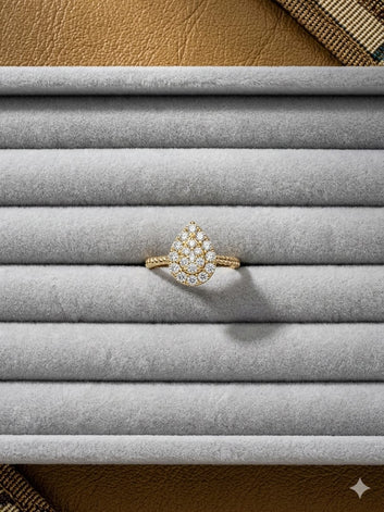 Golden Teardrop Pavé Ring – Vintage Rope Band & Crystal Cluster Statement