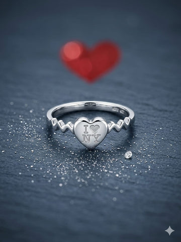 I Heart NY Heartbeat Ring – Sterling Silver S925 City Pulse Statement Piece