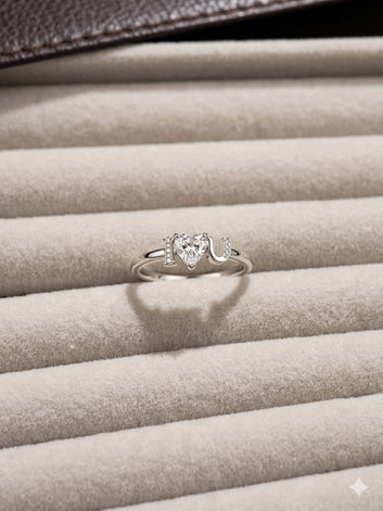 "I ❤️ U" Heart-Cut Diamond Promise Ring in Sterling Silver