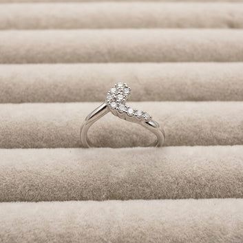 Sparkling Crescent Pave Diamond Contour Ring in Sterling Silver