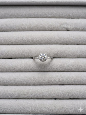 Brilliant Round-Cut Halo Diamond Engagement Ring in Sterling Silver
