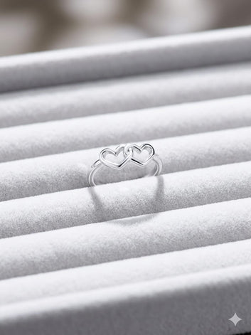 Interlocking Twin Heart Promise Ring in Sterling Silver