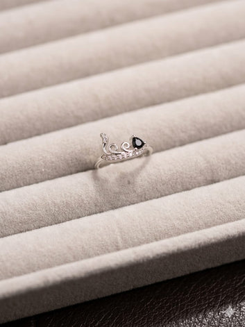 Black Heart "Love" Script Ring with Pave Accents in Sterling Silver