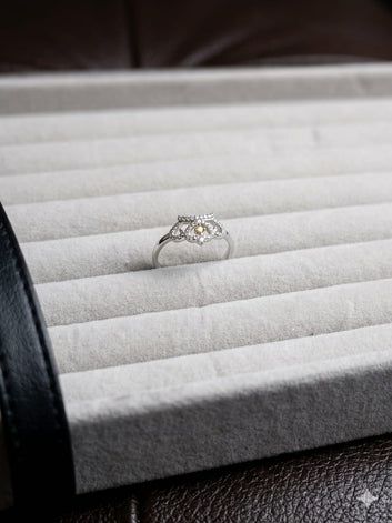 Sparkling Filigree Tiara Ring with Golden Center Stone in Sterling Silver