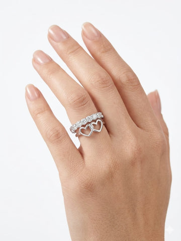 Interlocking Twin Heart Promise Ring in Sterling Silver