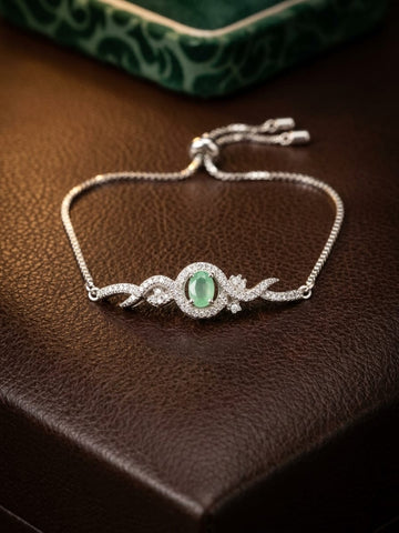 Vintage-Inspired Silver Finish Emerald Green Crystal Bracelet