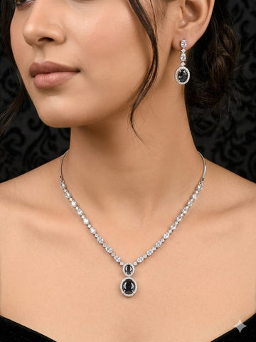 Luxury Black Crystal Drop Jewelry Set – Elegant Necklace & Dangle Earrings for Women
