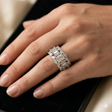 Statement Emerald-Cut Diamond Multi-Row Band Ring – Luxury Wide Eternity Style