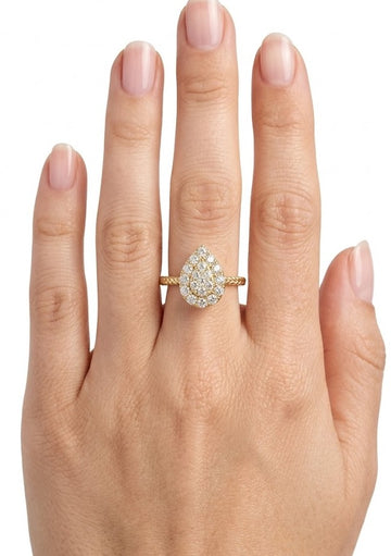 Golden Teardrop Pavé Ring – Vintage Rope Band & Crystal Cluster Statement