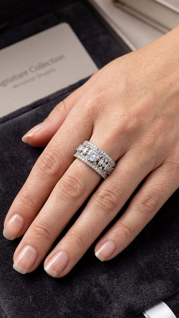 Luxury Multi-Row Diamond Band Ring with Round-Cut Center & Pavé Detailing