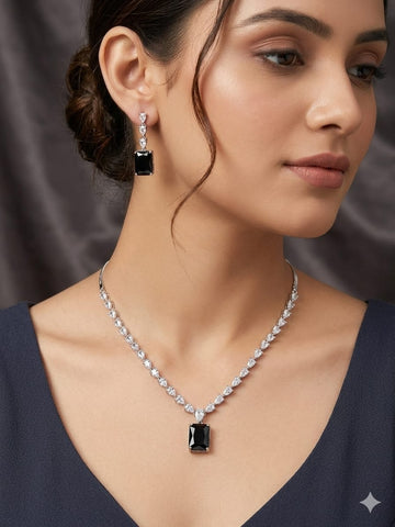 Elegant Black Crystal Pendant Necklace & Drop Earrings Set – Luxury Statement Jewelry for Women