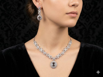 Luxury Floral Halo Diamond Necklace & Earrings Set – Elegant Bridal Jewelry