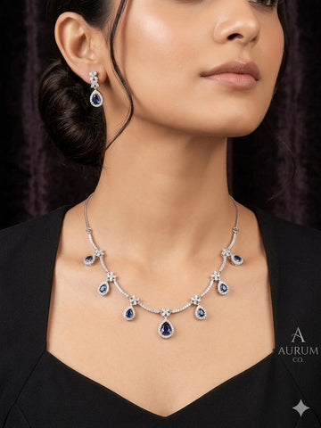 Elegant Infinity Loop Diamond Necklace & Earrings Set – Luxury Bridal & Party Jewelry