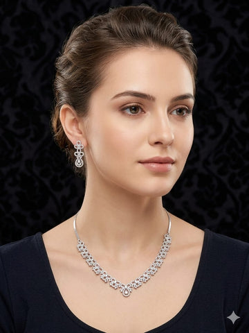 Classic Floral Diamond Necklace & Earring Set – Timeless Bridal Jewelry
